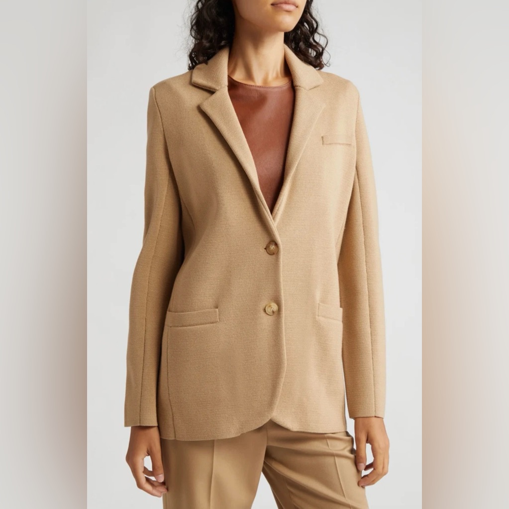 Nwt Twp Camel Beige Knit Boyfriend Blazer 100% Merino Wool, Size M